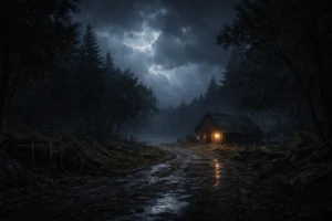 A storm-lit road and lantern-lit barn mark the beginning of the Road to Waterdeep.