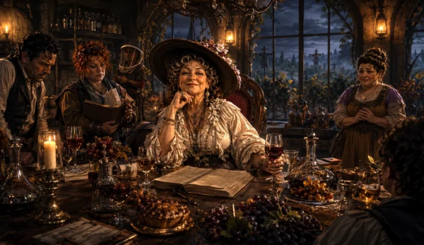 Creature Feature – Blossom Snobeedle Blossom Snobeedle seated inside the Snobeedle Meadery surrounded by wine and hidden tension.
