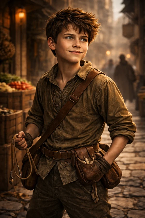 Portrait of Arno Appleton, a young streetwise boy from Trollskull Alley