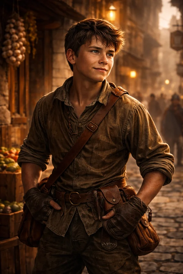 Portrait of Mal Appleton, a sharp-eyed teenage street operative with a confident expression