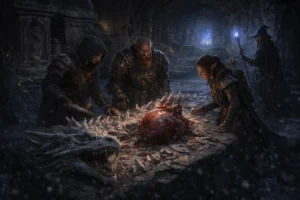 Adventurers harvest dragon parts and explore ancient crypts beneath a dungeon in Voxels & Valor Session 12