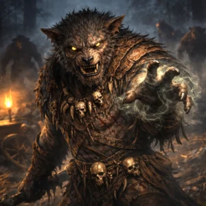 A bugbear hexer casting a curse during a roadside ambush