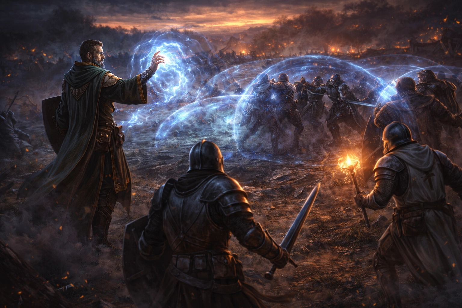 Wizard controlling the battlefield with arcane magic while allies advance in Dungeons & Dragons 2024
