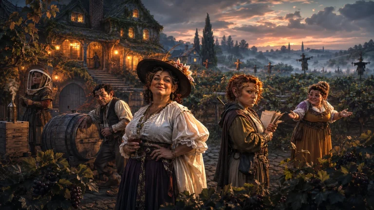 The Snobeedle halfling family gathered outside their vineyard meadery in Undercliff.