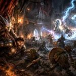 A Canoloth drags a wounded warrior through the ruined halls of Cragmaw Castle while Voxels & Valor battles goblins in a chaotic fantasy siege.