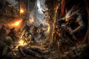 Adventurers battle goblins and a Canoloth inside the collapsing halls of Cragmaw Castle during a chaotic Dungeons & Dragons encounter.