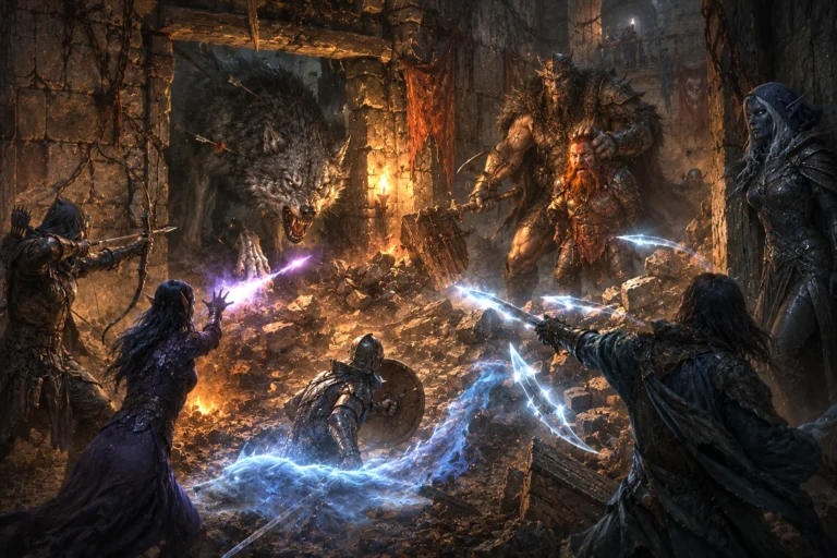 Adventurers battle a direwolf and King Grol inside the ruined halls of Cragmaw Castle during a chaotic Dungeons & Dragons encounter.