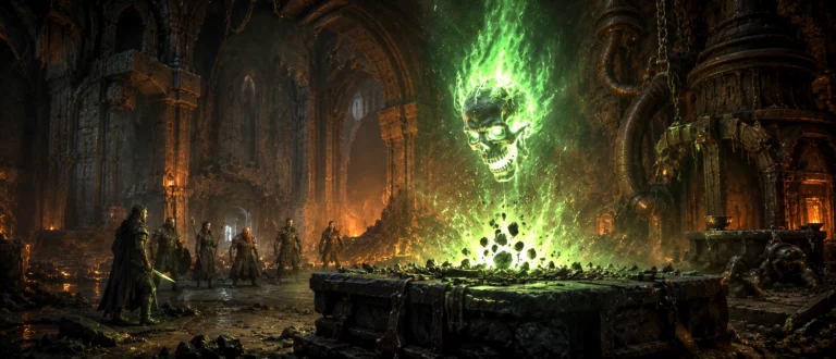 The Flameskull reforms from scattered ashes inside the ancient dwarven smelter of Wave Echo Cave as the exhausted Voxels & Valor party watches in disbelief.